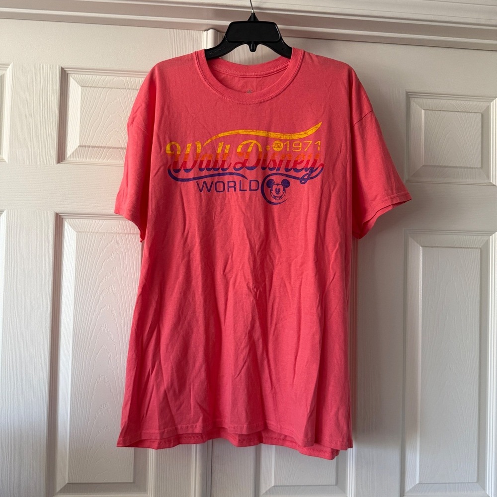 Walt Disney World Mickey Mouse Est 1971 Pink Graphic T-Shirt XL Cotton Retro